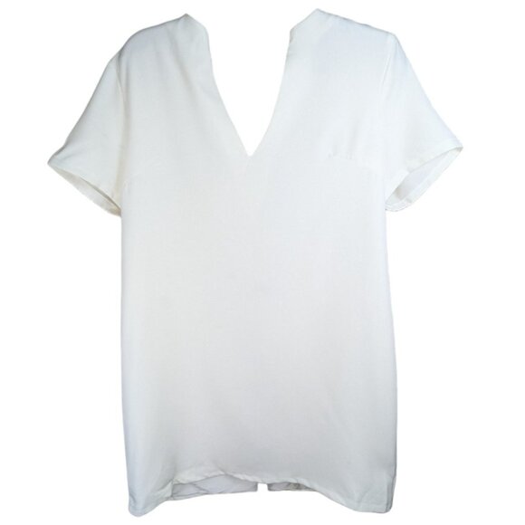 AmyEnjoyLife Mini Shirt Dress XL Long V-Neck Short Sleeve Keyhole Back White - Picture 3 of 9